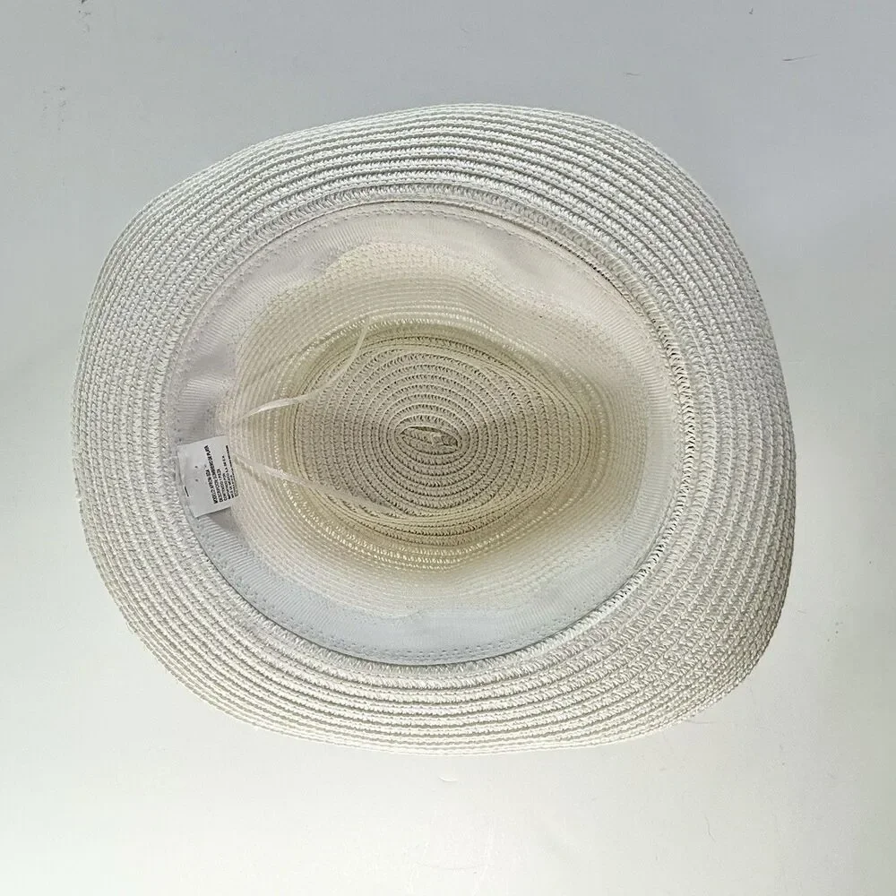 NICE & BELLA Unisex White w/Blue Band Med Brim Panama Woven Fedora Sun Hat